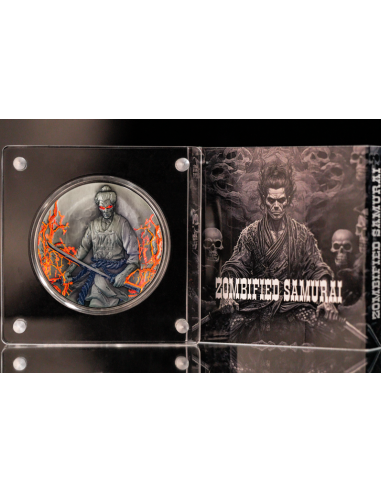 ZOMBIFIED SAMURAI Glow In Dark 2 Oz Antique Silver Coin 2000 Francs Cameroon 2024 - Coins & More - Cameroun