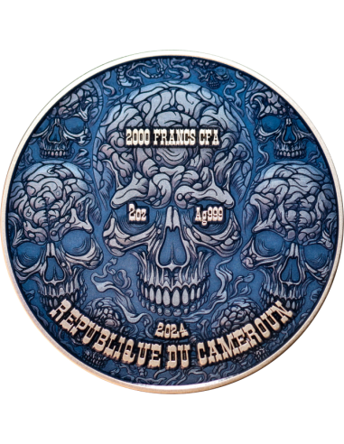 ZOMBIFIED SAMURAI Glow In Dark 2 Oz Antique Silver Coin 2000 Francs Cameroon 2024 - Coins & More - Cameroun