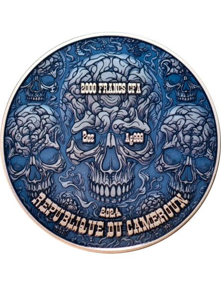 ZOMBIFIED SAMURAI Glow In Dark 2 Oz Antique Silver Coin 2000 Francs Cameroon 2024 - Coins & More - Cameroun