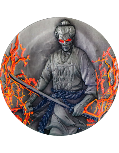 ZOMBIFIED SAMURAI Glow In Dark 2 Oz Antique Silver Coin 2000 Francs Cameroon 2024 - Coins & More - Cameroun