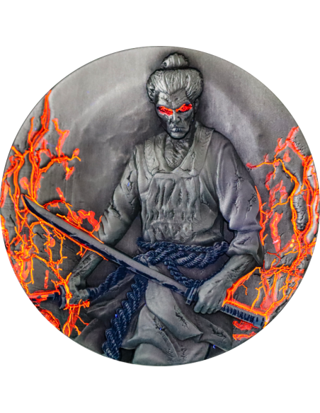 ZOMBIFIED SAMURAI Glow In Dark 2 Oz Antique Silver Coin 2000 Francs Cameroon 2024 - Coins & More - Cameroun