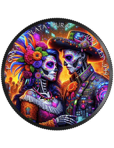 DIA DE LOS MUERTOS Cyberpunk 1 Oz Silver Coin Mexico 2023 - Coins & More - Mexique
