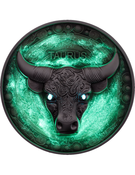 TAURUS Twelve Zodiac Signs 5 Oz UV and Glow in Dark Silver Coin 12$ Dollars Niue 2024 - Coins & More - Chad