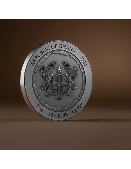 RUSHMORE Rock-cut Monuments 2 Oz Silver Coin 10 Cedis Ghana 2024