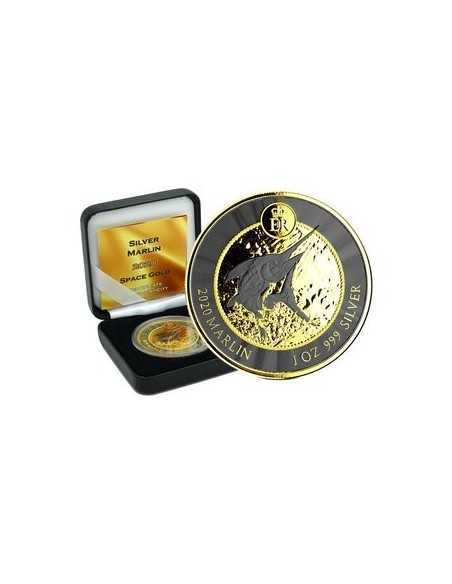 MARLIN - SPACE GOLD Edition 1 Oz Silver Ruthenium & Gold Coin Cayman Island 2020 - Coins & More - Argento