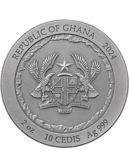 RUSHMORE Rock-cut Monuments 2 Oz Silver Coin 10 Cedis Ghana 2024