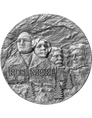 RUSHMORE Rock-cut Monuments 2 Oz Silver Coin 10 Cedis Ghana 2024