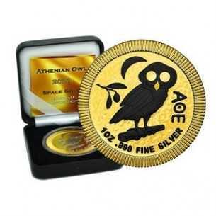 ATHENIAN OWL - SPACE GOLD Edition 1 Oz Silver Ruthenium & Gold Coin Niue 2021 - Coins & More - Argento