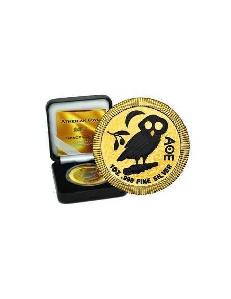 ATHENIAN OWL - SPACE GOLD Edition 1 Oz Silver Ruthenium & Gold Coin Niue 2021 - Coins & More - Argento
