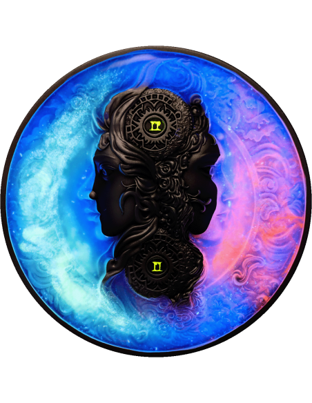 GEMINI Twelve Zodiac Signs 5 Oz UV and Glow in Dark Silver Coin 12$ Dollars Niue 2024 - Coins & More - Chad