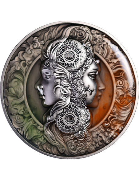 GEMINI Twelve Zodiac Signs 5 Oz UV and Glow in Dark Silver Coin 12$ Dollars Niue 2024 - Coins & More - Chad