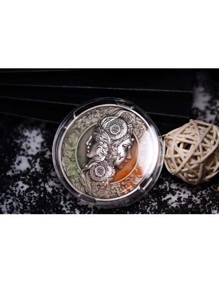 GEMINI Twelve Zodiac Signs 5 Oz UV and Glow in Dark Silver Coin 12$ Dollars Niue 2024 - Coins & More - Chad