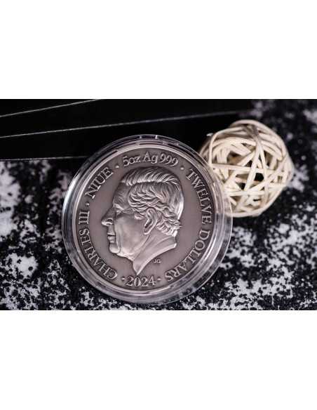 GEMINI Twelve Zodiac Signs 5 Oz UV and Glow in Dark Silver Coin 12$ Dollars Niue 2024 - Coins & More - Chad