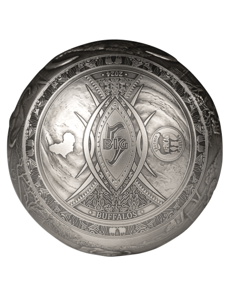 BIG FIVE BUFFALO Spherical 1 Kg Kilo Silver Coin 1000 Francs Djibouti 2024 - Coins & More - Africa