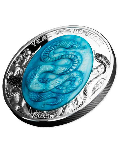 YEAR OF THE SNAKE Mother Of Pearl Lunar Chinese 5 Oz Silver coin 25$ Solomon Islands 2025 - Coins & More - Îles Salomons