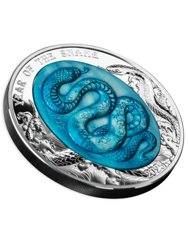 YEAR OF THE SNAKE Mother Of Pearl Lunar Chinese 5 Oz Silver coin 25$ Solomon Islands 2025 - Coins & More - Îles Salomons