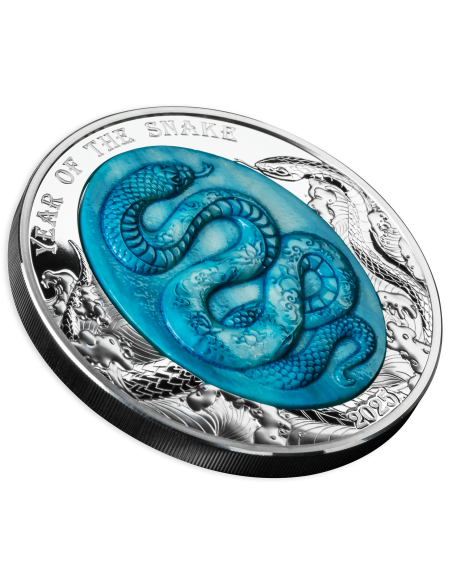 YEAR OF THE SNAKE Mother Of Pearl Lunar Chinese 5 Oz Silver coin 25$ Solomon Islands 2025 - Coins & More - Îles Salomons
