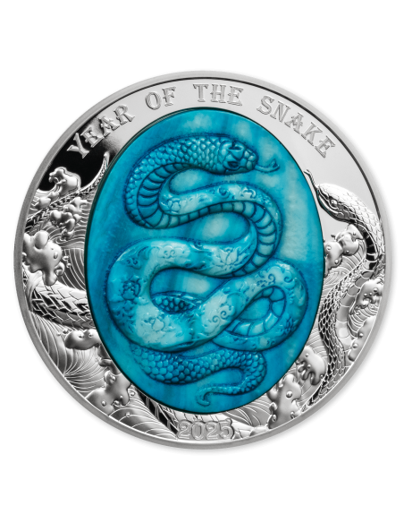 YEAR OF THE SNAKE Mother Of Pearl Lunar Chinese 5 Oz Silver coin 25$ Solomon Islands 2025 - Coins & More - Îles Salomons