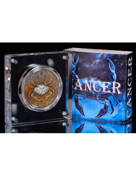 CANCER Twelve Zodiac Signs 5 Oz UV and Glow in Dark Silver Coin 12$ Dollars Niue 2024 - Coins & More - Chad
