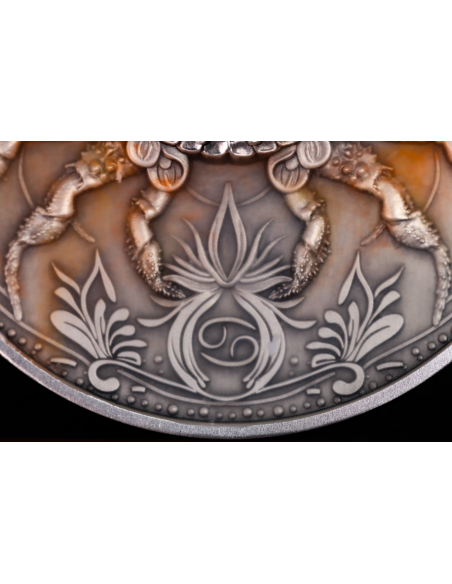 CANCER Twelve Zodiac Signs 5 Oz UV and Glow in Dark Silver Coin 12$ Dollars Niue 2024 - Coins & More - Chad