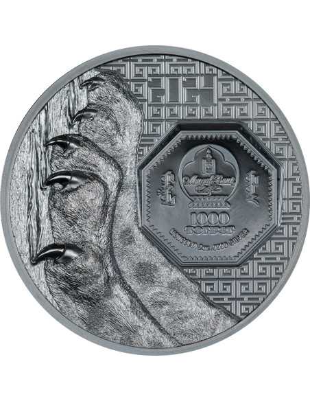 SNOW LEOPARD Wild Mongolia 2 Oz Silver Black Proof Coin 2000 Togrog Mongolia 2024 - Coins & More - Mongolia