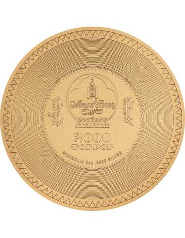 MANJUSHRI MANDALA Gilded Archeology Symbolism 3 Oz Silver Coin 2000 Togrog Mongolia 2024 - Coins & More - Mongolei