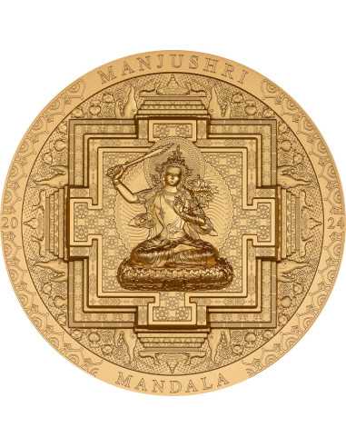 MANJUSHRI MANDALA Gilded Archeology Symbolism 3 Oz Silver Coin 2000 Togrog Mongolia 2024 - Coins & More - Mongolei