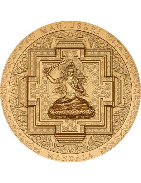 MANJUSHRI MANDALA Gilded Archeology Symbolism 3 Oz Silver Coin 2000 Togrog Mongolia 2024 - Coins & More - Mongolei
