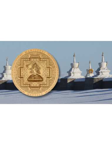 MANJUSHRI MANDALA Gilded Archeology Symbolism 3 Oz Silver Coin 2000 Togrog Mongolia 2024 - Coins & More - Mongolei