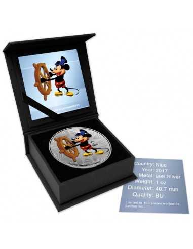 COLORIZED STEAMBOAT WILLIE Mickey Mouse Disney 1 Oz Silver Coin 2$ Niue 2017 - Coins & More - Niue
