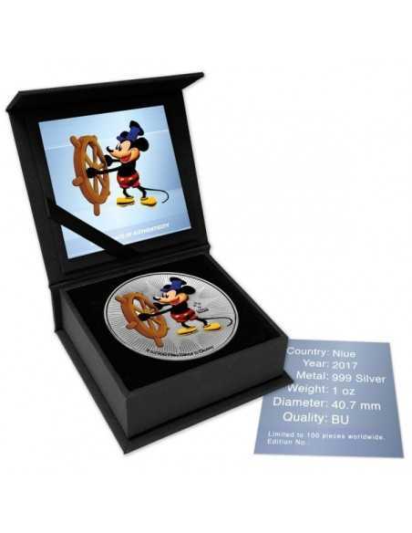 COLORIZED STEAMBOAT WILLIE Mickey Mouse Disney 1 Oz Silver Coin 2$ Niue 2017 - Coins & More - Niue