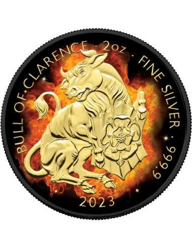 BURNING BULL OF CLARENCE Royal Tudor Beasts 2 Oz Silver Coin 5£ United Kingdom 2023 - Coins & More - Reino Unido