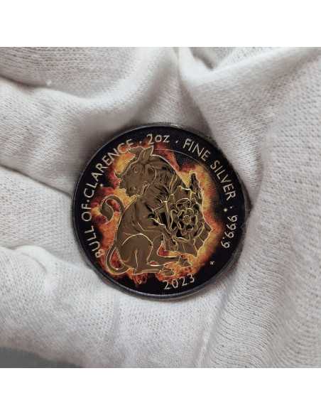 BURNING BULL OF CLARENCE Royal Tudor Beasts 2 Oz Silver Coin 5£ United Kingdom 2023 - Coins & More - Reino Unido
