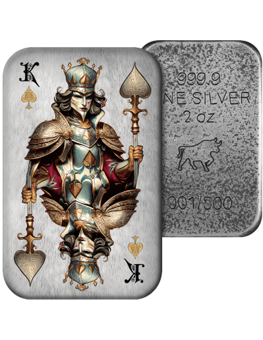 KING OF SPADES Poker Cards Premium Cast Bar 2 Oz Silver - Coins & More - Argento