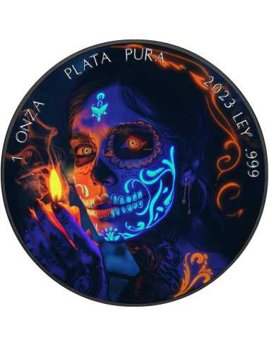 DAMA DE LA MUERTE Schwarzes Platin 1 Oz Silbermünze Mexiko 2023 - Coins & More - Mexiko
