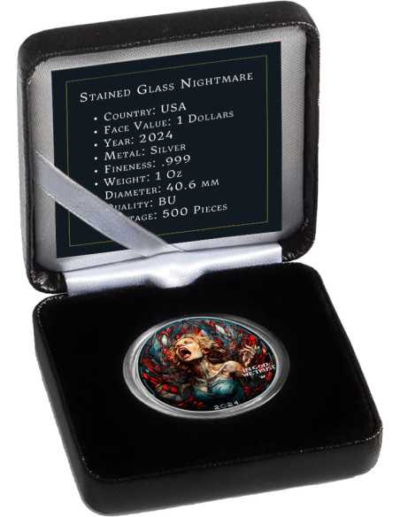NIGHTMARE DROWING Stained Glass Nightmare American Eagle 1 Oz Monnaie Argent 1$ USA 2024 - Coins & More - Usa