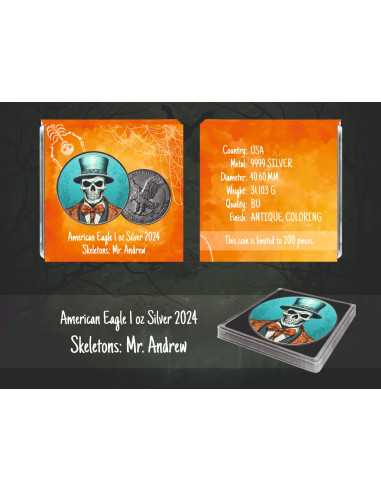 MR ANDREW Skeletons Aquila Americana da 1 Oz Moneta d'Argento 1$ USA 2024 - Coins & More - Usa