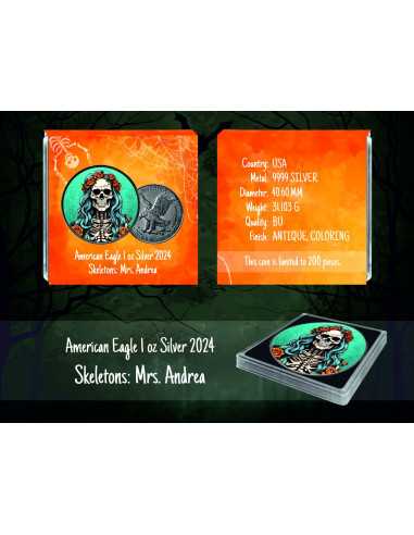 MRS ANDREA Skeletons Águila Americana 1 Oz Moneda de Plata 1$ USA 2024 - Coins & More - Usa