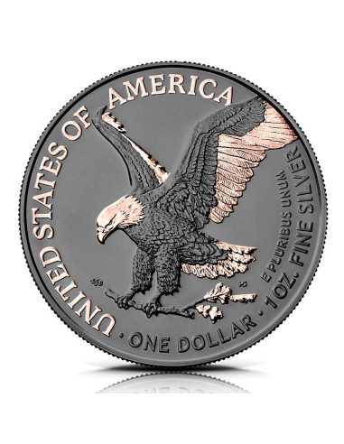SILVER EAGLE ROSE GOLD HER MAJESTY 1 Oz Silver & Ruthenium Coin 1$ Dólar USA 2024 - Coins & More - Usa
