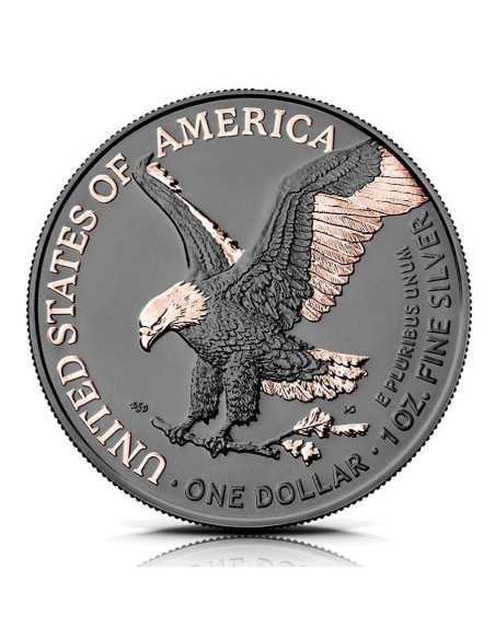 SILVER EAGLE ROSE GOLD HER MAJESTY 1 Oz Silver & Ruthenium Coin 1$ Dólar USA 2024 - Coins & More - Usa