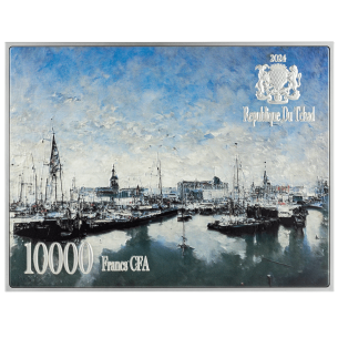 IMPRESSION SUNRISE 1872 Di Claude Monet Moneta colorata da 2,5 Oz d'argento e 120g di rame 10000 Franchi Ciad 2024 - Coins & ... 2