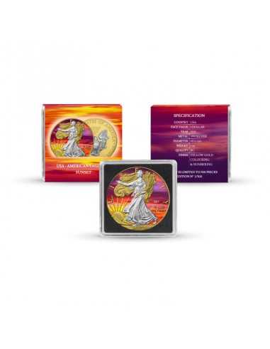 SILVER EAGLE - SUNSET EDITION 1 Oz Silver and Gold Gilded Coin 1$ Dollar USA 2021