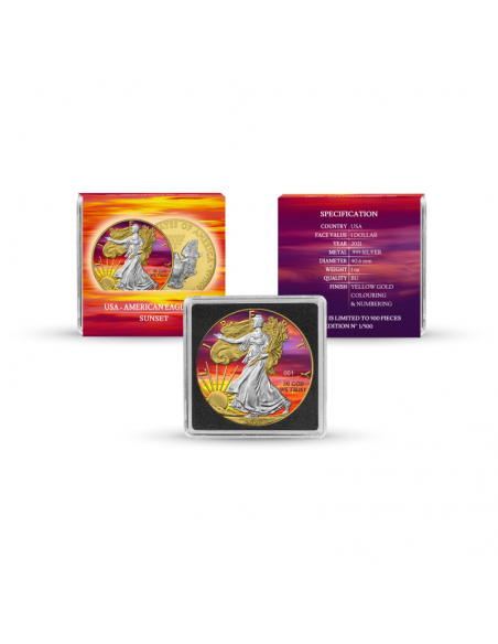 SILVER EAGLE - SUNSET EDITION 1 Oz Silver and Gold Gilded Coin 1$ Dollar USA 2021