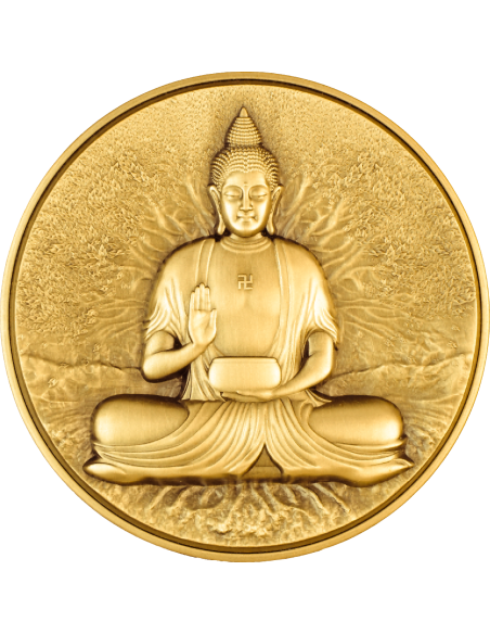 IL BUDDHA DORATO D'ORO Versione bimetallica da 2 once d'argento e 330 grammi di rame Moneta da 10000 Franchi CFA Tchad 2024 -...