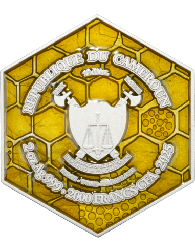 L'ABEILLE Pièce de monnaie en argent émaillé 2 Oz 2000 Francs Cameroun 2025 - Coins & More - Cameroun
