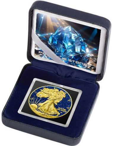 SAPPHIRE EAGLE Precious Gemstones 1 Oz Silver Coin 1$ USA 2024 - Coins & More - Usa
