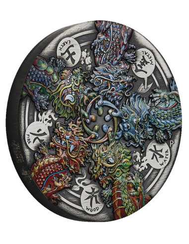 DRAGON AND THE FIVE ELEMENTS 5 Oz Silver Coin 5$ Tuvalu 2024 - Coins & More - Tuvalu