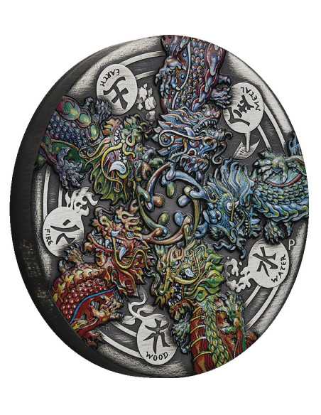 DRAGON AND THE FIVE ELEMENTS 5 Oz Silver Coin 5$ Tuvalu 2024 - Coins & More - Tuvalu