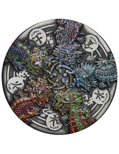 DRAGON AND THE FIVE ELEMENTS 5 Oz Silver Coin 5$ Tuvalu 2024 - Coins & More - Tuvalu