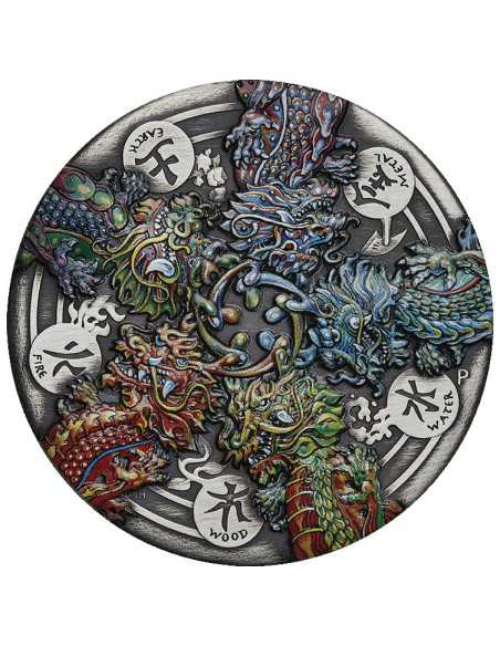 DRAGON AND THE FIVE ELEMENTS 5 Oz Silver Coin 5$ Tuvalu 2024 - Coins & More - Tuvalu